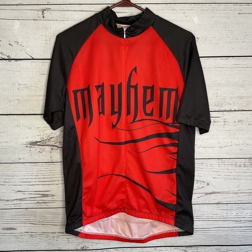 Nashbar Black/Red 3/4 Zip Wheels Of Mayhem Cycling Jersey Shirt Men L China